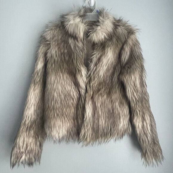 Faux Fur Coat Brown Tan Beige Black Fuzzy Furry Fashion Nova Sz S Jacket Luxury - Picture 7 of 14